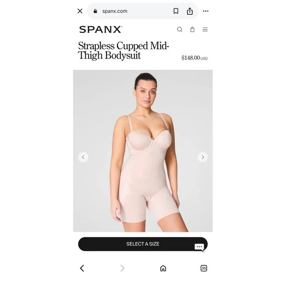 Spanx Suit Your Fancy Strapless Cupped Mid-Thigh Bodysuit Champagne L 10156R NWT - Picture 6 of 12